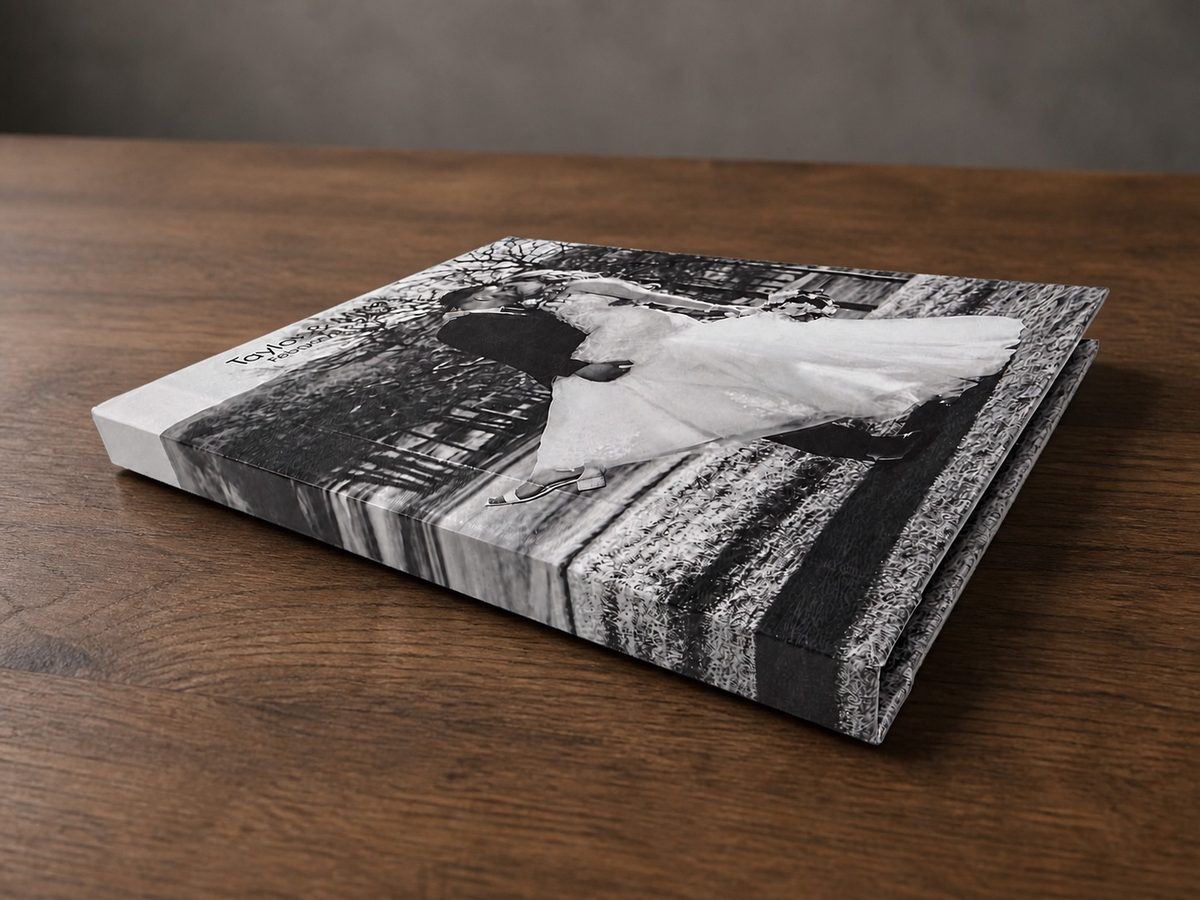 Wrapped photo-cover album shown at an angle